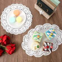 100pcs White Paper Lace Doilies, Disposable Paper Placemats, Decorative Disposable Placemats, Bulk, Suitable For Desserts, Fried Foods, Wedding Tableware Decor, Cake Packaging - Round/Oval/Rectangular/Heart Shaped - White - View 4