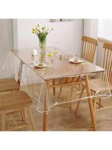 1 Piece Rectangular Vinyl Tablecloth With Hemmed Edges, Heat Resistant, Easy To Clean, Scratch-Resistant, Suitable For Home Dining, Hotels, Restaurants, And Banquet Tables - White - View 1