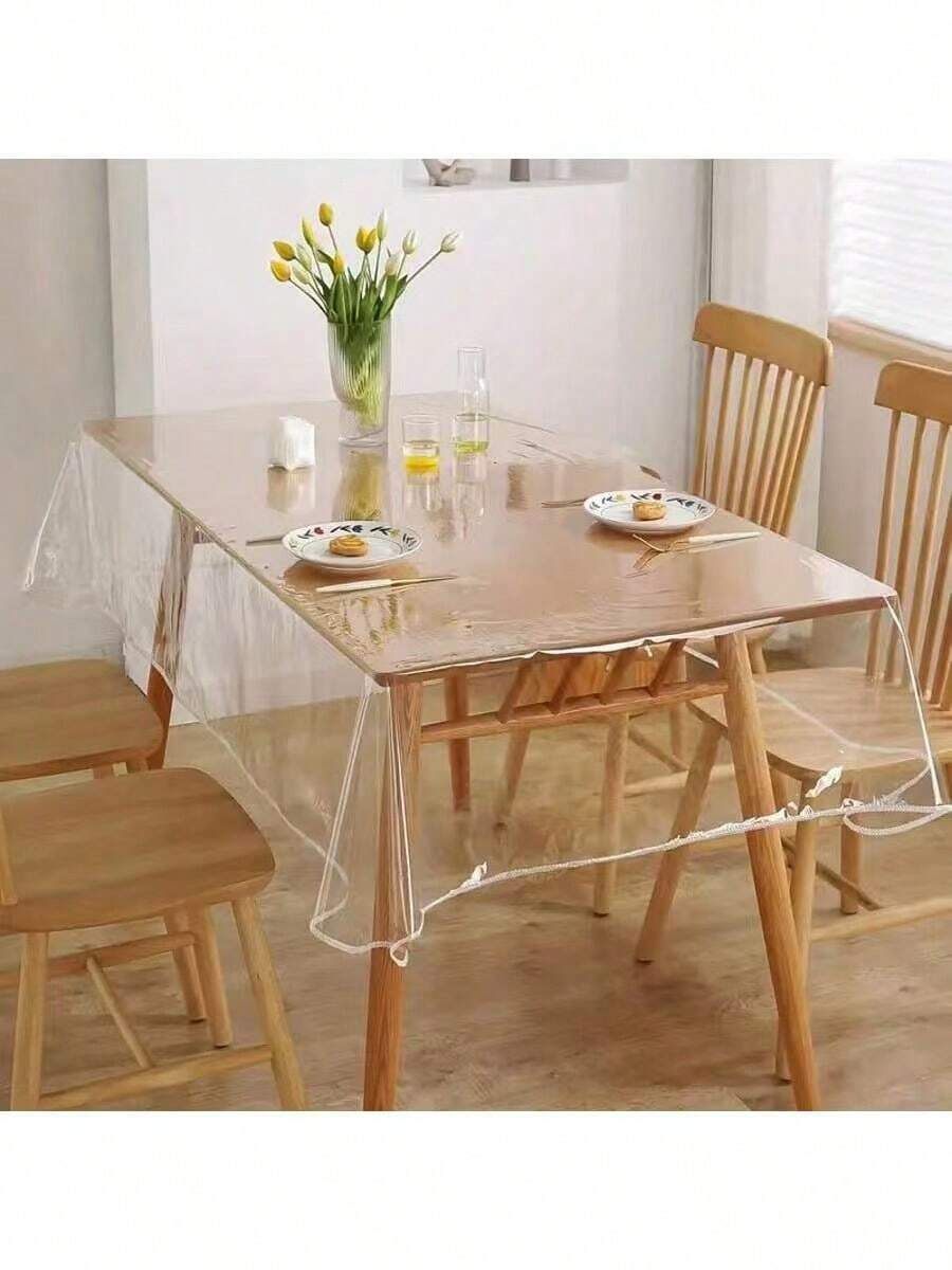 1 Piece Rectangular Vinyl Tablecloth With Hemmed Edges, Heat Resistant, Easy To Clean, Scratch-Resistant, Suitable For Home Dining, Hotels, Restaurants, And Banquet Tables - White - View 1