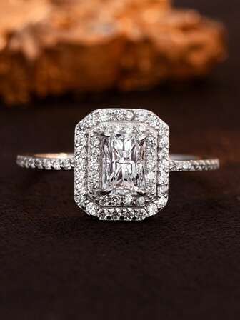 1 件 S925 纯银几何方形戒指，镶嵌方晶锆石，高品质珠宝礼物，适合女士