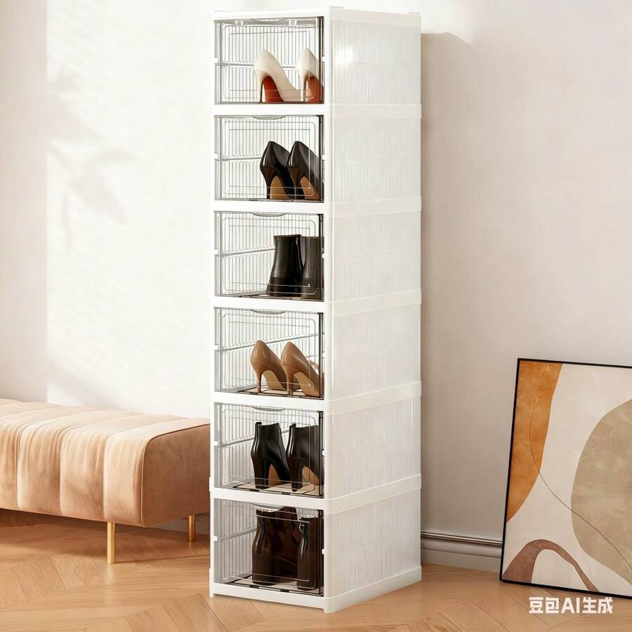 1pc 6-Tier Shoe Rack Organizer,Vertical Narrow Space Saving Storage Free Standing Corner Shelf For Closet Entryway Bedroom Garage - White - View 1