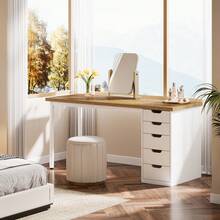 Tribesigns Modern Simple Computer Desk, 47 Inches PC Desk With 5 Reversible Drawers, Rustic Brown Study Writing Table Workstation For Home Office Small Spaces (Light Brown+White) - Light Brown & White - View 8