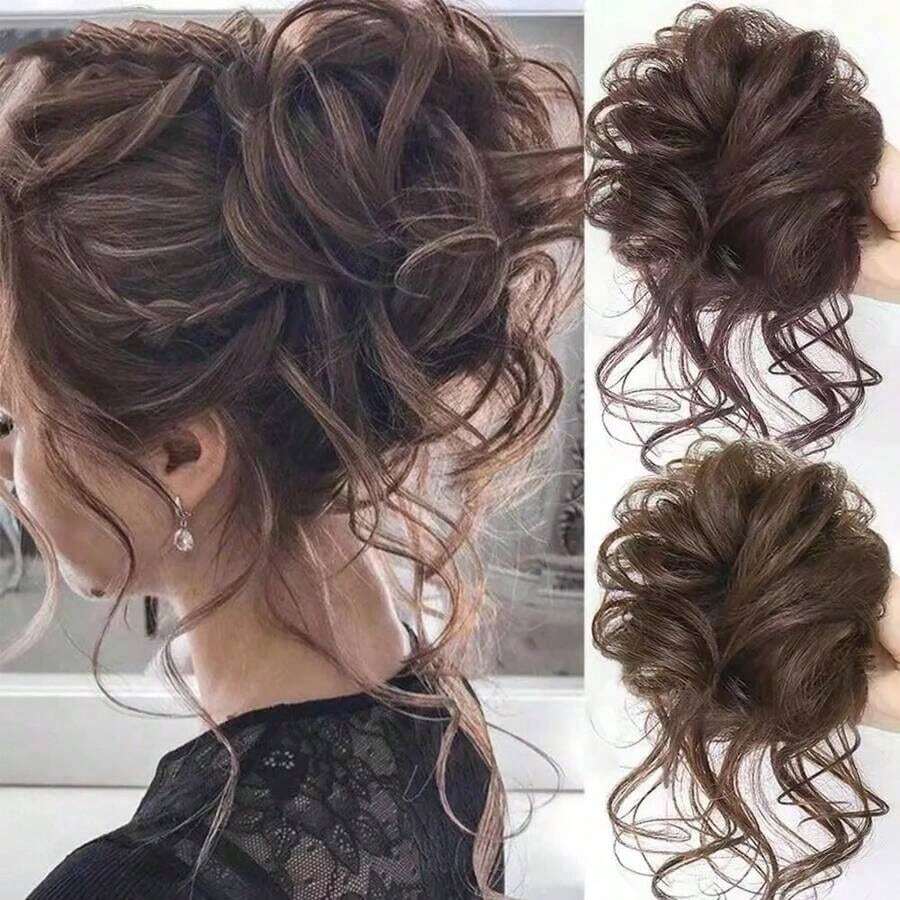 1pc Messy Curly Wig Buns Hair Scrunchie, High Heat Resistant Synthetic Fiber Messy Chignon Buns For Slouchy Women, Bridal Hair Accessories - Nhiều màu - Xem 1