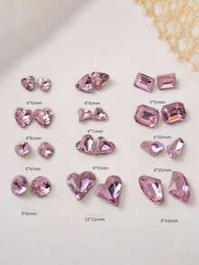 30pcs Pink Heart-Shaped Rhinestones, Nail Art Accessories, Super Shiny Irregular Heart-Shaped Glass Diamonds, Crystal Jewelry, Dazzling Irregular Diamonds, Nail Art Decorations, DIY Materials, Decorative Parts, Glitter Nails - Multicolor - View 7