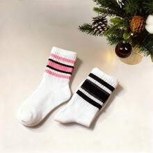 1/3/5 Pairs Striped Pattern Layered Sports Socks, Women's New Casual Mid-Calf Socks For Spring And Autumn, Comfortable And Soft, Suitable For Students, Fashionable And Versatile Striped Style - Multicolor - View 3