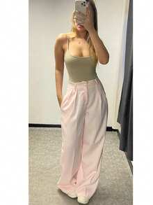 Tailored Wide Leg Trousers - Baby Pink - View 5