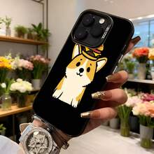 Cubierta de teléfono con diseño de perro corgi con sombrero de hamburguesa color negro para mujer estilo casual y divertido ideal para uso diario y regalos Aplicable a los teléfonos de la serie Apple y Galaxy - Blanco - Ver 6
