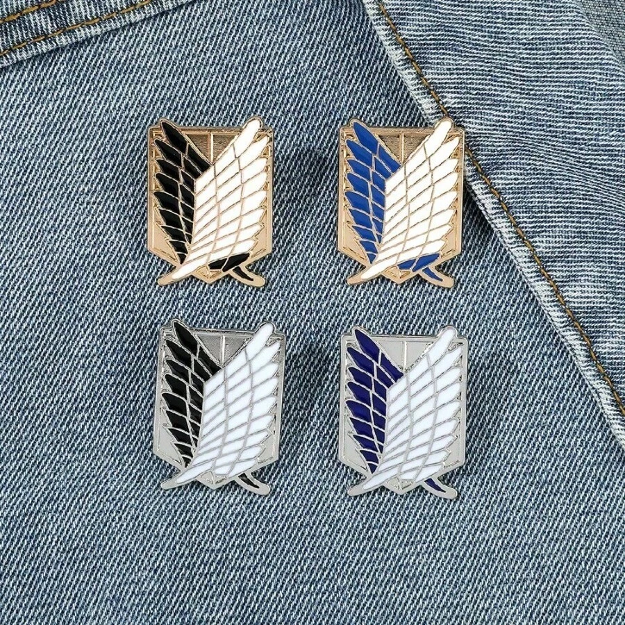 4pcs Vintage Attacking Titans Survey Corps Wings Of Freedom Metal Brooch Pins, Anime Themed Feather Totem Badge, Retro Japanese Style Pins For Backpack, Clothing Decor, Anime Collection - Nhiều màu - Xem 1