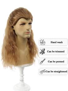 24英寸长金色卷发假发，超级英雄“雷神”角色扮演服装假发，耐热合成假发，万圣节假发 - 棕色 - 查看 5