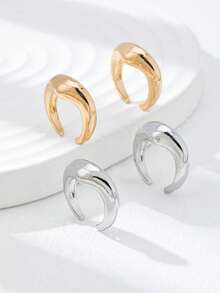 4pcs/Set Stackable Earrings Set, Gold & Silver Clip-On Earrings Set For Women - Multicolor - View 4