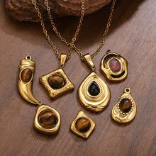 1pc Stainless Steel Minimalist Charm Pendant: Fan, Sun, Water Drop Design Featuring Tiger's Eye Stone Inlay, Black Pendant Necklace & Earring DIY Jewelry Components Women's Stainless Steel Jewelry - 21 Pendant - View 4