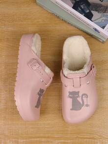 Sepatu Bakiak Wanita - Sepatu EVA Ringan Anti Selip dengan Tali Gesper yang Dapat Diatur, Sepatu Kasual Motif Kucing, Tali yang Dapat Diatur, Hangat - Lapisan Bulu Halus, Sepatu Motif Kucing Hitam yang Lucu, Sepatu Musim Dingin yang Tahan Lama. - Berwarna merah muda - View 7