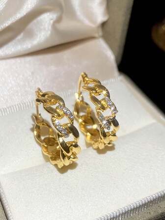 2pcs Vintage French Hollow Chain Hoop Earrings, Unique Design, Delicate & Luxurious