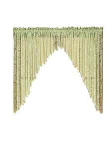 1pc Premium Lace Ruffle Sheer Curtain Panel, Elegant Design With Flower Trim Small Window Valance - Green - View 8