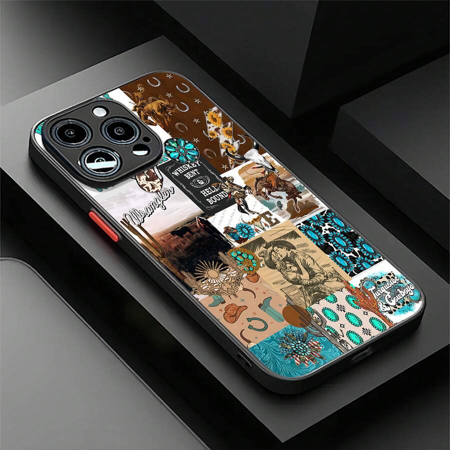Phone Case With A Turquoise Western Design, Compatible With IPhone 16, 15, 14 Pro Max, 13, 12, 11, XR, And XS Plus. Made Of TPU Silicone, It Offers Protection Against Bumps And Drops, As Well As A Great Feel. It's The Perfect Gift For Family, Friends, And Loved Ones. - Black - View 1
