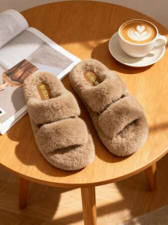 Women's Plush House Slippers, Soft Warm Comfortable Slippers For Winter, Funny Thick-Sole Flat Slippers For Indoor, Women's Bedroom Plush Slippers, Comfortable And Fashionable Women's Plush Slippers, Soft And Warm Faux Fur With Anti-Slip PU Sole For Cozy Indoor Wear, Plush House Slippers, New Fashion Brown Shoes, Fluffy Faux Fur Slippers, Comfortable Women's Faux Fur Slippers, Casual Open-Toe Plush Indoor Home Slippers
