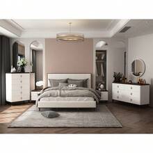 Carena White & Walnut Finish Night Stand W/USB On-Site - Gray + Mirror - View 6