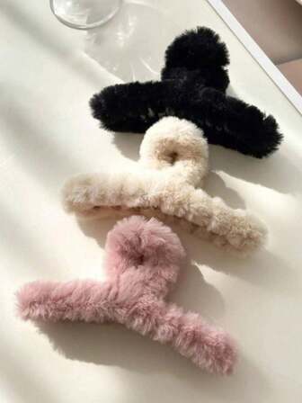 2/3pcs/Set Women Fuzzy Fashion Hair Claw For Daily Life Cute Winter Hair Accessories Fashion Claw Clips Elegant Hair Clips Causal Hair Cluth