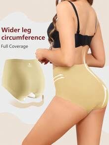 Bộ 3 quần lót nữ cạp cao không đường may, hai lớp phối ghép, dây chéo, che phủ toàn diện, mềm mại và thoải mái. - Màu be - Xem 3