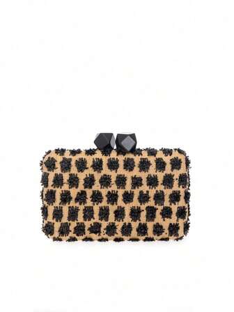 Straw Flower Clutch Bag, Shoulder Bag, Rhombus Resin Lipstick Case, Suitable For Banquet And Party