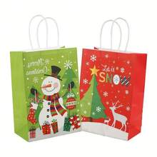 6pcs, Christmas Red And Green Gift Bags, Santa Claus Snowman Christmas Tree Snowflake Elk Candy Gift Bags, Christmas Gift Bags, Retail Shopping Bags, Industrial Gift Bags, Wedding Gift Bags, Christmas Various Styles Gift Bags - Multicolor - View 6