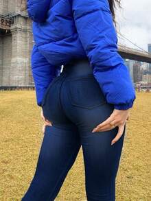 Women's Classic Slim Fit Jeans - Classic Washed Effect, Mid-Rise Comfortable, Everyday Slim Fit - Dark Wash - View 3