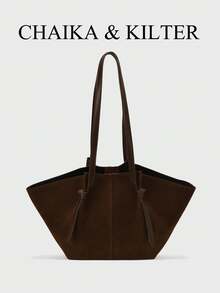 2 piezas Bolso de hombro de tela de ante de unicolor CHAIKA y KILTER, bolso de gran capacidad casual retro para mujeres, diseño de doble asa y cierre a presión, adecuado para viajes, compras, citas, regalo para mujeres, adecuado para adolescentes, estudiantes universitarios, principiantes y oficinistas, muy adecuado para oficina, academia, trabajo, negocios, viajes, salidas - Café - Ver 3