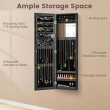 Lifezeal Wall Door Mounted Mirrored Jewelry Cabinet Storage Organizer Back To School Dormitory Storage - Black - View 6