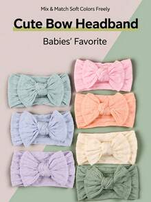 7 pièces/set Bandeaux nœud-en-ciel couleur macaron pour bébé nouveau-né et accessoires pour cheveux avec gros nœud, ensemble cadeau mignon pour photo - Multicolore - Voir 2