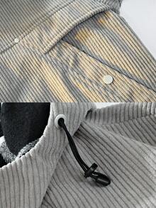 Men's Corduroy Outdoor Jacket, Loose Fit Hooded, Autumn/Winter - Grey - View 4