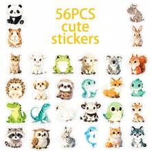 56 Peças Adesivos de Animais Doodle em Aquarela Cartoon, Adesivos Personalizados Coloridos e Fofos, Não Repetitivos, Adequados para Capas de Telefone, Scrapbooking, Garrafas de Água, Skates, Laptops, Suprimentos de Escritório, Decoração de Carros, Planejadores, Bagagem, Recompensas de Sala de Aula, Interação Pais-Filhos, Presentes de Aniversário, Selos de Lancheira - Multicolorido - Visão 3