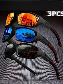 3 piezas/1 pieza Gafas deportivas de moda minimalista con marco cuadrado de PC, adecuadas para actividades al aire ciclismo