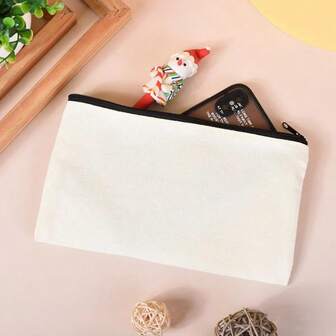 1PC-Student Stationery Bag Zipper DIY Graffiti Pen Bag Cotton Pen Bag Blank Storage Canvas Pen Bag Pencil Storage Bag