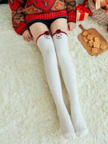 1双毛绒过膝长袜 圣诞袜 女士过膝袜 卡通刺绣长袜 - 彩色 - 查看 9