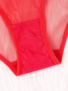 2PCS Christmas Red Sheer Mesh Bow Low-Waist Lace Trim Briefs, Thin Breathable Stylish Lingerie, Daily Wear Special Occasions Birthday Gift - Red - View 8