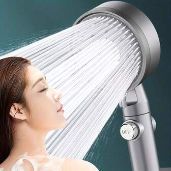 Juego de ducha de mano con 5 ajustes, que aumenta la presión - Acabado gris pizarra, con botón de parada de agua, con manguera flexible de 59.06" y soporte/montaje en pared, sin necesidad de electricidad - Kit completo de actualización de baño