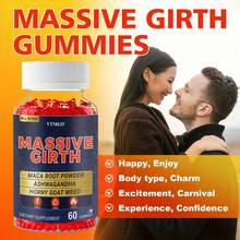 1-2 Bottle MASSIVE GIRTH Male Gummies - Natural & Vitality Supplement With Maca Root, Ashwagandha,Saw Palmetto, Carrot, Ginseng, B12 & B6 Vitamins - Plant-Based Formula For Men'S Health, 60 Count, Natural Ingredients, Men'S Health Supplement, Bold Packaging - 2瓶 - 查看 2