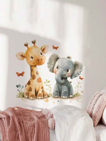 1pc/2pcs Multi-Size PVC Self-Adhesive Removable Wall Stickers, Cute Giraffe, Elephant, Butterfly, Grassland, Hot Air Balloon, Bird, Cloud, Butterfly Fairy, Moon, Rainbow, Fox, Deer, Mushroom, Princess Unicorn, Heart, Sleeping Bear, Star, Flower Decor, Suitable For Bedroom, Living Room, Study, Dining Room, Bathroom, Home Wall Decoration, Room Decor
