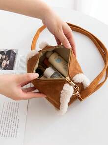 女士毛绒斜挎单肩包，秋冬新款时尚复古优雅可爱手提包，柔软仿毛皮和麂皮拼接方形托特包，大容量，可调节肩带，是女士休闲外出和日常使用的完美礼物