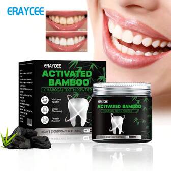 Pó de Dente Branqueador de Carvão de Bambu, Pasta de Dente Branqueadora, Limpa Odor Oral, Remove Manchas e Placa Dentária, Refresca o Hálito, Clareia os Dentes, Adequado para Casa, Viagem, Acampamento e Cuidados Dentários, Estilos Aleatórios.