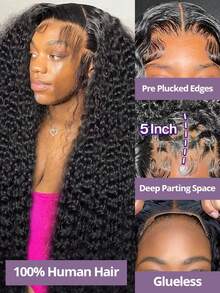 40 Inch Deep Wave Lace Front Wigs Human Hair 250% Density Curly Human Hair Wig Glueless Human Hair Lace Wig 13x4 HD Transparent Lace Front Wig Pre Plucked Wet And Wavy Lace Frontal Wig 15A Brazilian Virgin Water Wave Lace Frontal Wig For Women Bleached Knots With Baby Hair Natural Black Color Christmas - Natural Black - 查看 2