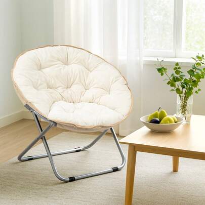 Folding Moon Chair – Ergonomic Round Lounge Chair With Metal Legs – Plush Padding For Superior Comfort – Perfect For Bedrooms, Dorms, Or Small Spaces