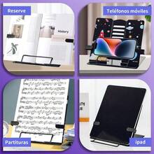Soporte portátil libro de metal,Soporte de libros de metal para escritorio, ajustable, soporte de documentos plegables, para libros de texto de libros de cocina de receta deúsica (Negro) - Negro - Ver 5