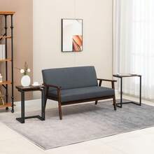 HOMCOM Set Of 3 C-Shaped Side Tables, Industrial Design, Space Saving With Steel Frame, Rustic Brown For Living Room - 1 - View 2