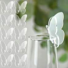 5/10pcs Transparent Butterfly Acrylic Wine Glass Labels, Cocktail Champagne Glass Cards For Wedding, Birthday Party Decoration, Wedding And Birthday Supplies, Home And Party Decorations