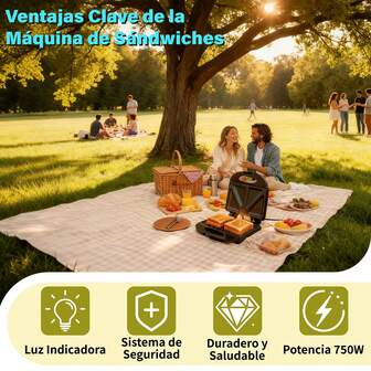 Sandwichera Portátil Negra con Revestimiento Antiadherente Cocción Rápida para Casa y al Aire Libre