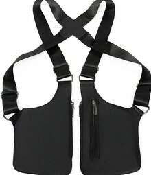 Anti-Theft Shoulder Bag, Hidden Shoulder Holster, Double Storage Pocket, Cell Phone Pocket, Leather Shoulder Armor, Hidden Adjustable Shoulder Strap, Anti-Pickpocket Accessory With Double Pocket For Men And Women (Holds A Cell Phone) - 黑色 - 查看 4