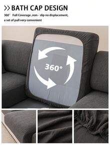 1pc Plush Jacquard Anti-Slip Sofa Seat Cushion Cover, Soft & Skin-Friendly, Pet-Proof, Elastic Sofa Slipcover, Suitable For L-Shaped Combination Sofa And 1/2/3/4 Seater Sofa (Sold Individually), Modern Minimalist Style, All Season - Dark Grey - View 8