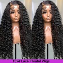 38 40 Inch 250% Density Deep Wave Wigs Human Hair Glueless 13x4 HD Transparent Lace Frontal Wigs Pre Plucked Deep Wave Lace Front Wigs Human Hair For Women 12A Wet And Wavy Lace Front Wig Brazilian Virgin Curly Lace Frontal Wigs Human Hair High Density Swiss Lace Bleached Knots With Baby Hair Natural Black Color Christmas - Natural Black - Xem 6