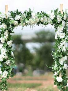 2 件装人造悬挂玫瑰花藤，春季婚礼花环，情人节装饰，仿丝绸玫瑰常春藤带绿叶，适用于家居、墙面、卧室、花园、派对餐桌中心装饰，室内外皆宜